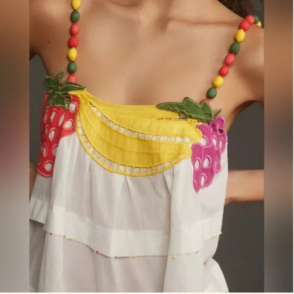 Farm Rio Pure White Fruits Richelieu Maxi Dress size XS - Picture 3 of 9